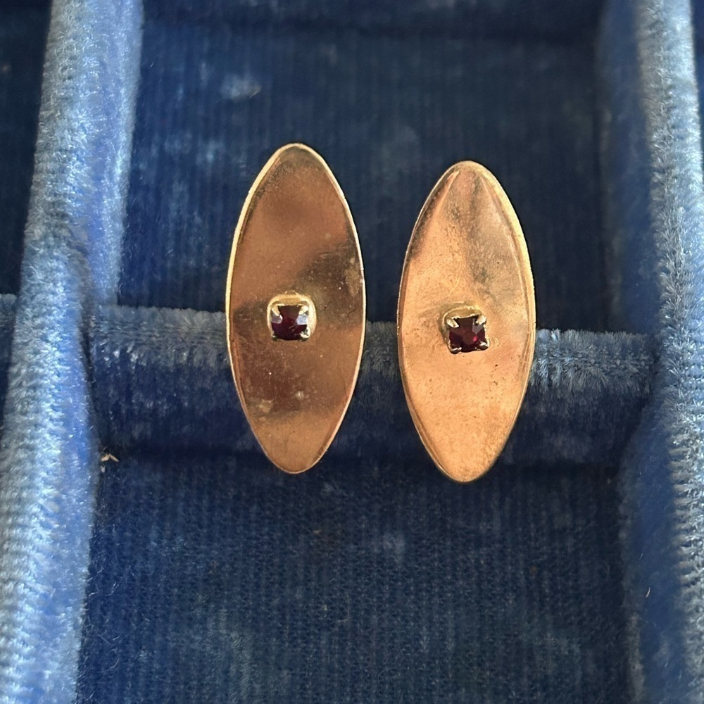 Mid Century Modern Gold-tone Cuff Links | Retro Garnet Cuff Links